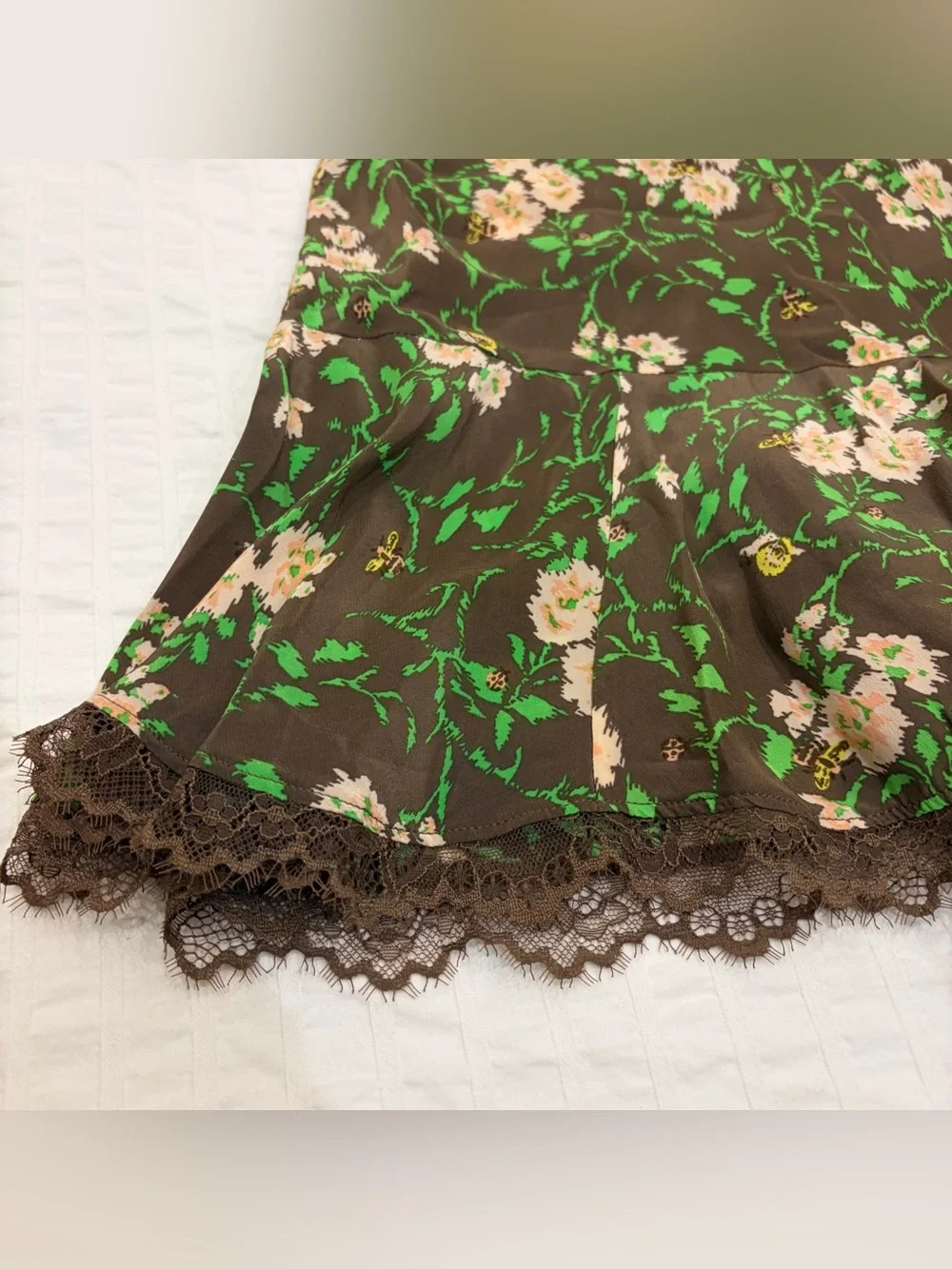 NWT J.Crew Slip skirt in Honeybee Floral Print in Peppercorn Green